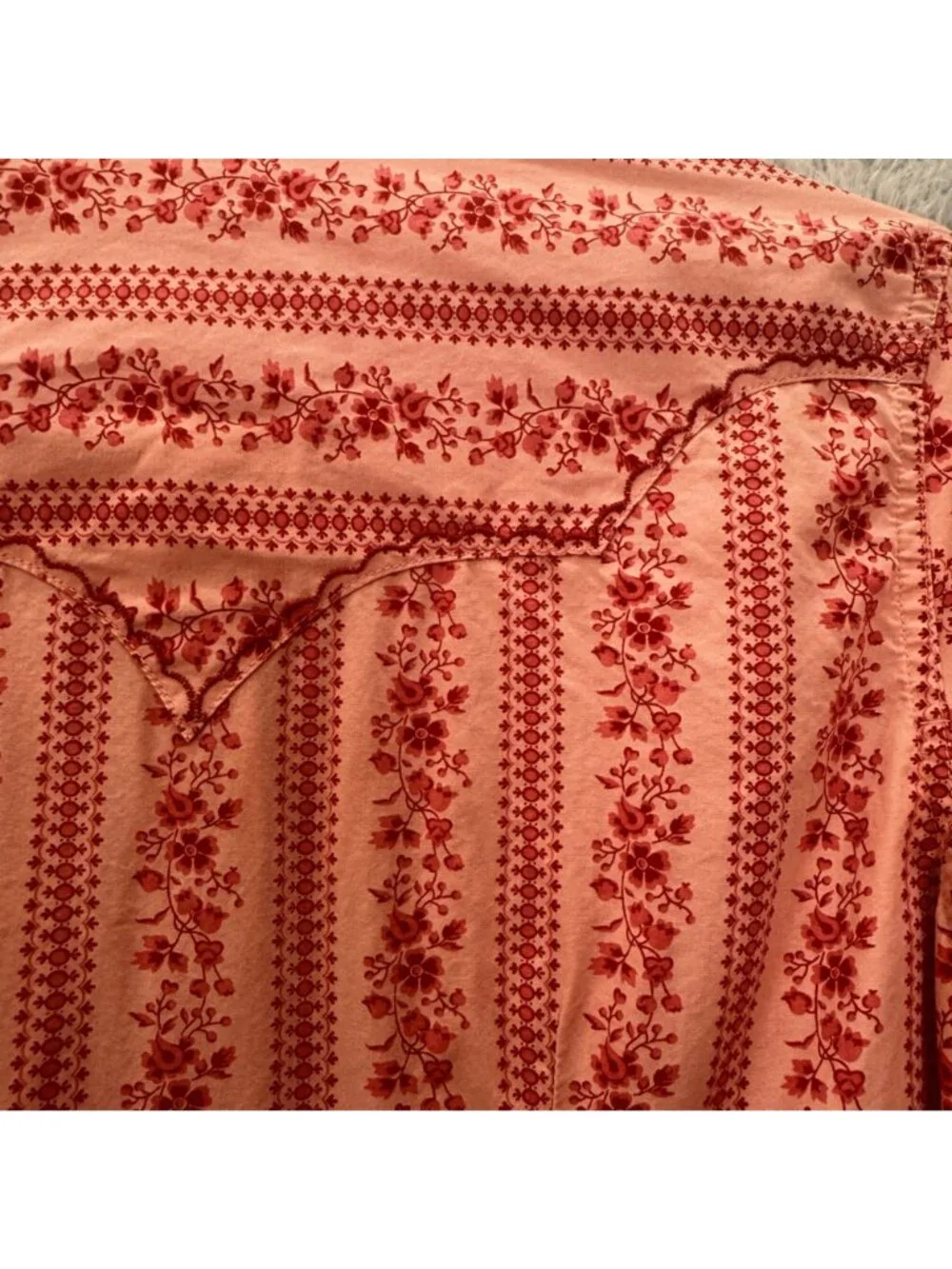Vintage Lucky Brand Dungarees Pearl Snap Western Blouse Wallpaper Print - Small - Picture 9 of 11